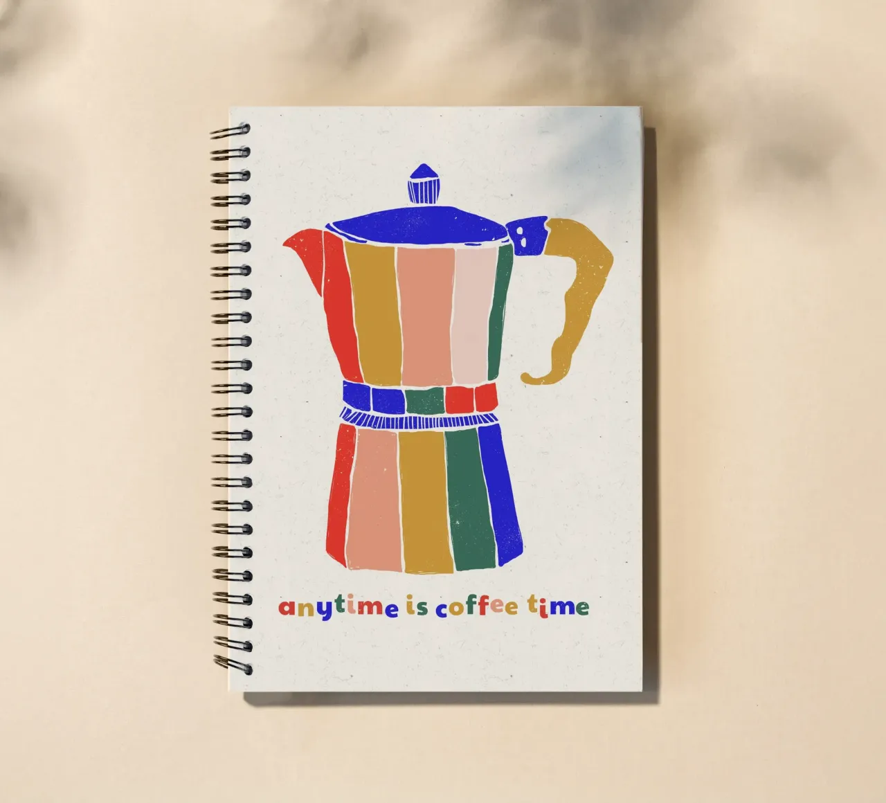 Anytime is Coffee Time - Colorful Moka Pot Art spiral notebook by showmemars