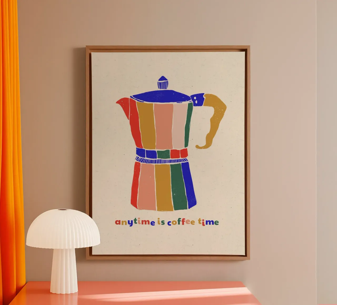 Anytime is Coffee Time - Colorful Moka Pot Art tela con Cornice a cassetta da showmemars
