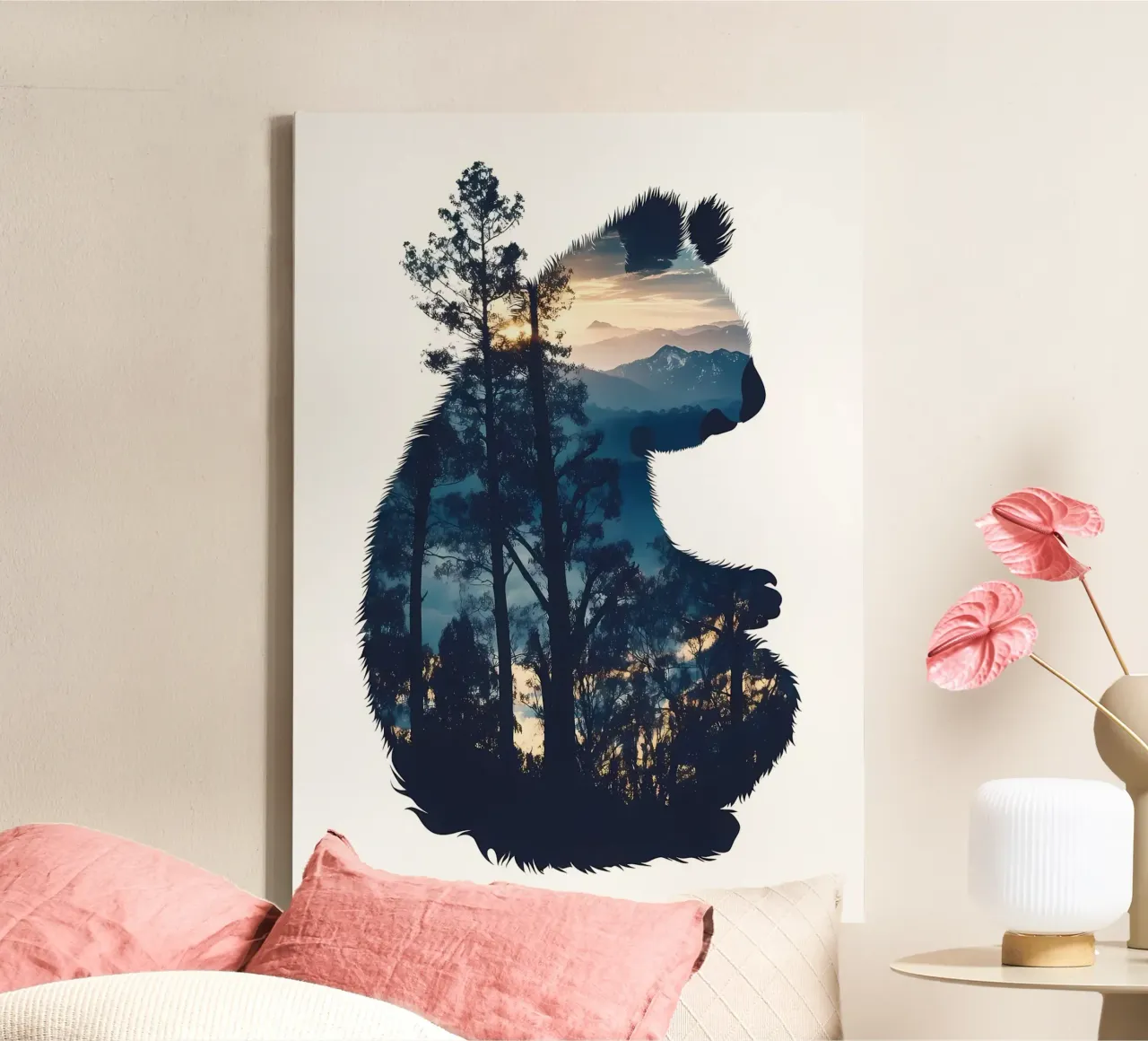 Panda silhouet met bos canvas met Baklijst van Ginnery