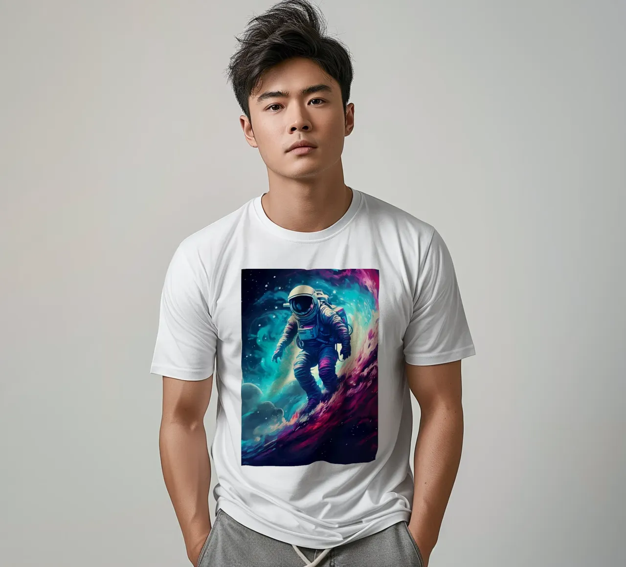 Astronaut in Space Surfer t-shirt by Mikesell