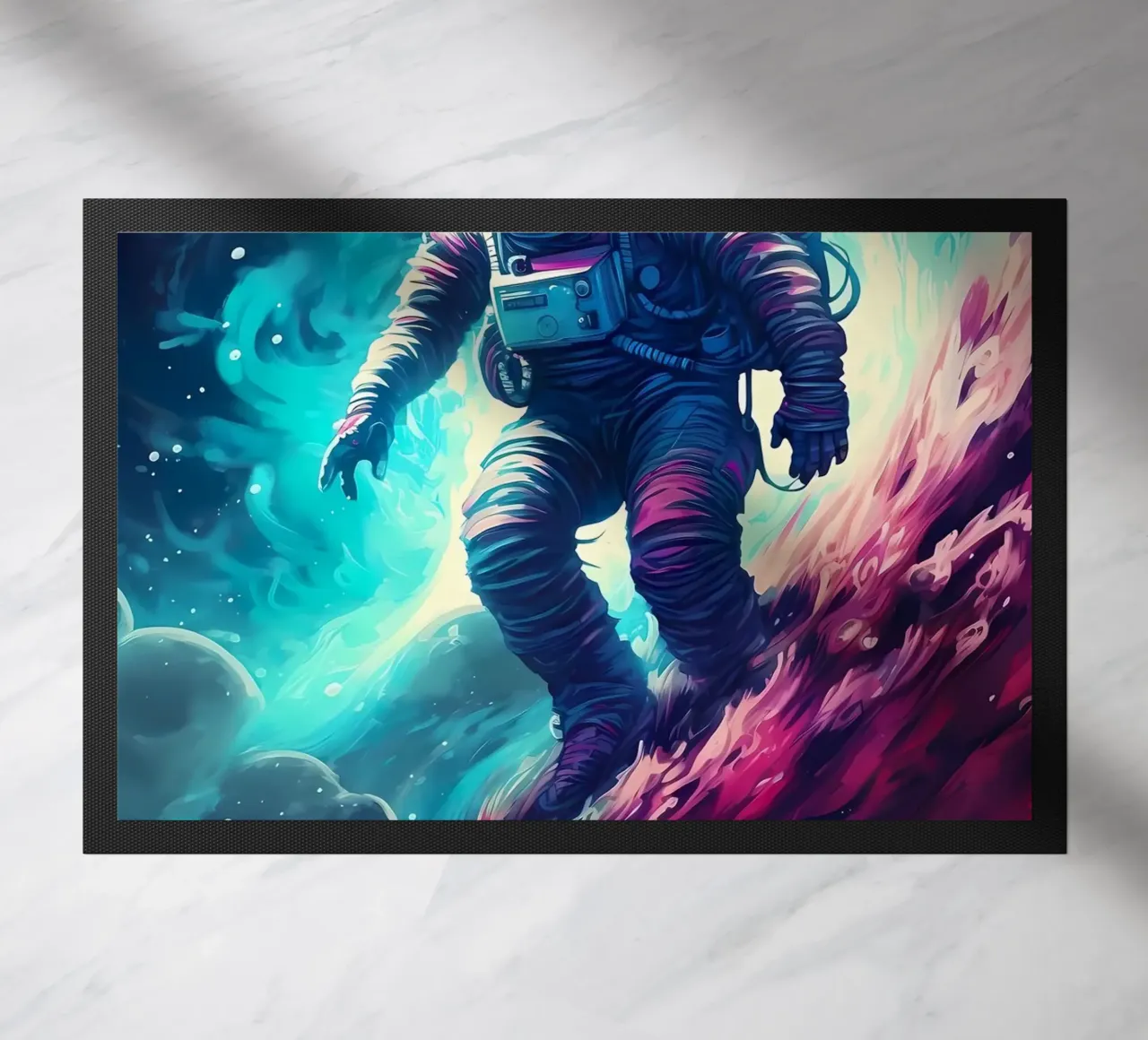 Astronaut in Space Surfer doormat by Mikesell