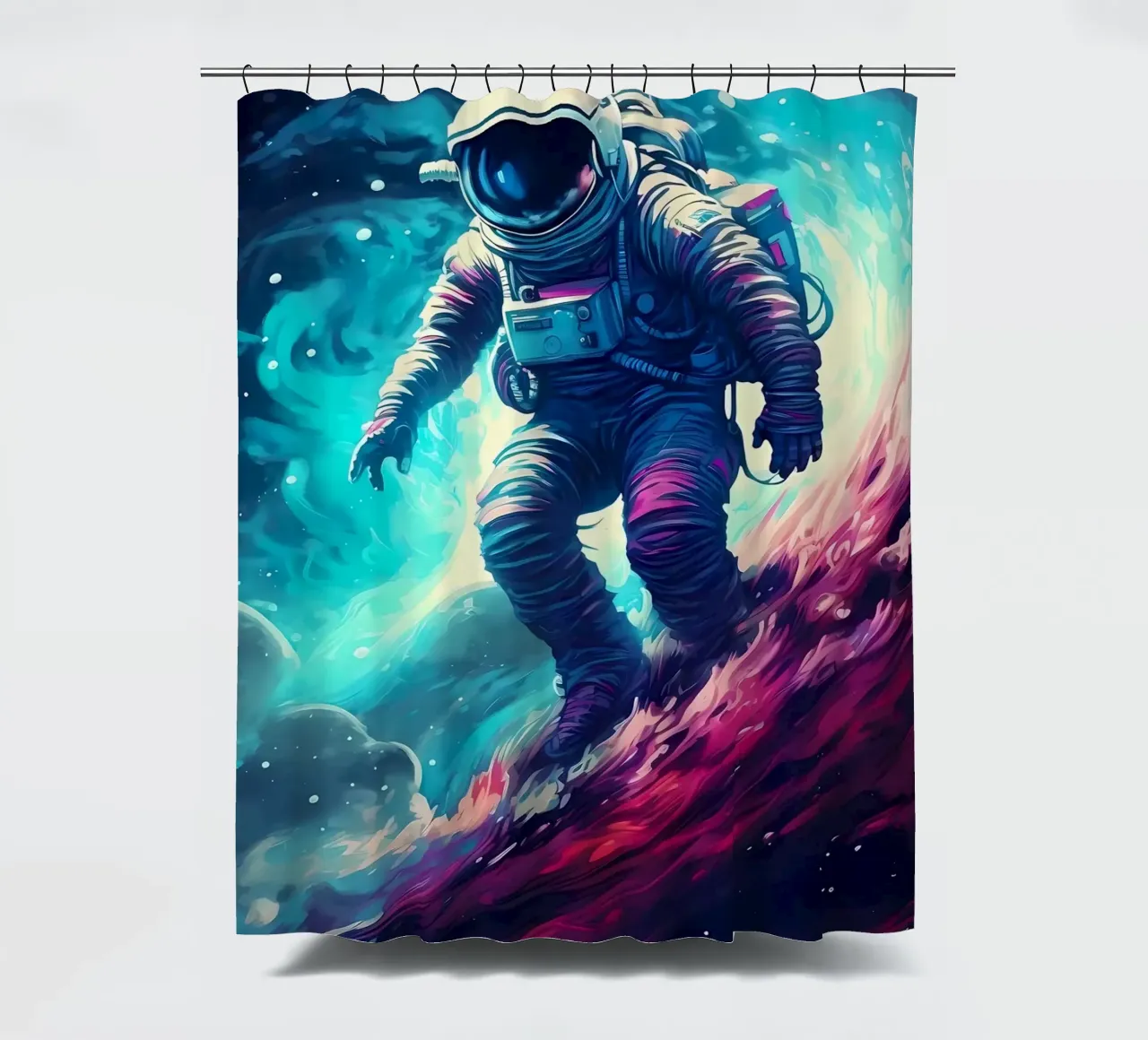 Astronaut in Space Surfer Duschvorhang von Mikesell