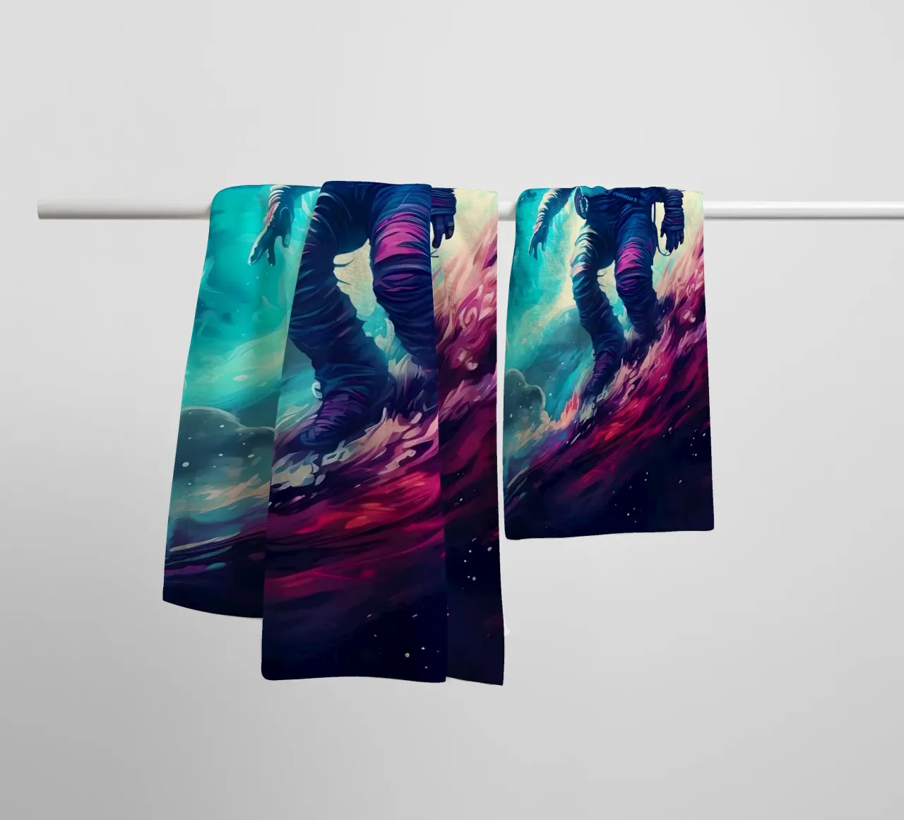 Astronaut in Space Surfer towel by Mikesell