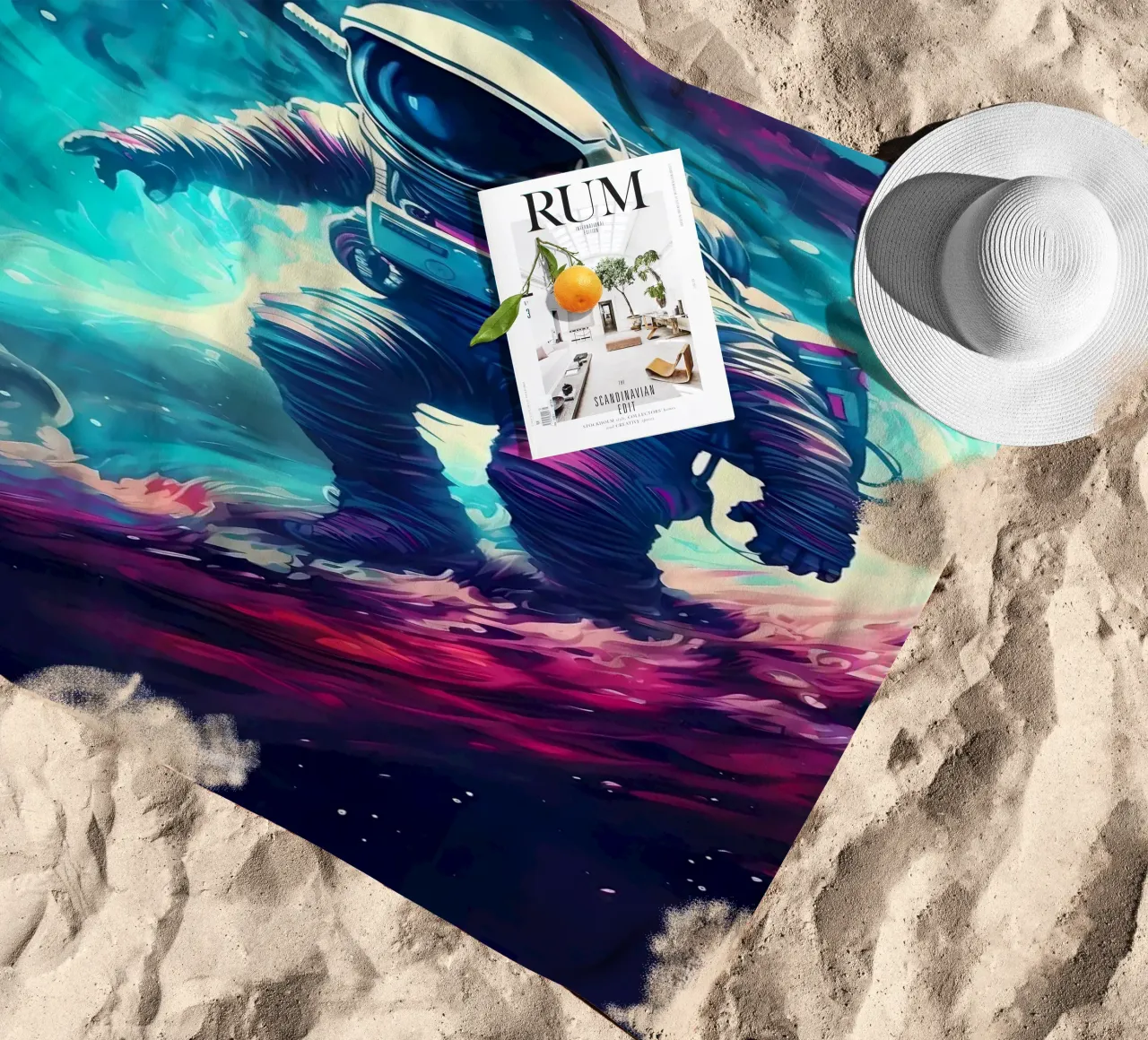 Astronaut in Space Surfer beach towel by Mikesell