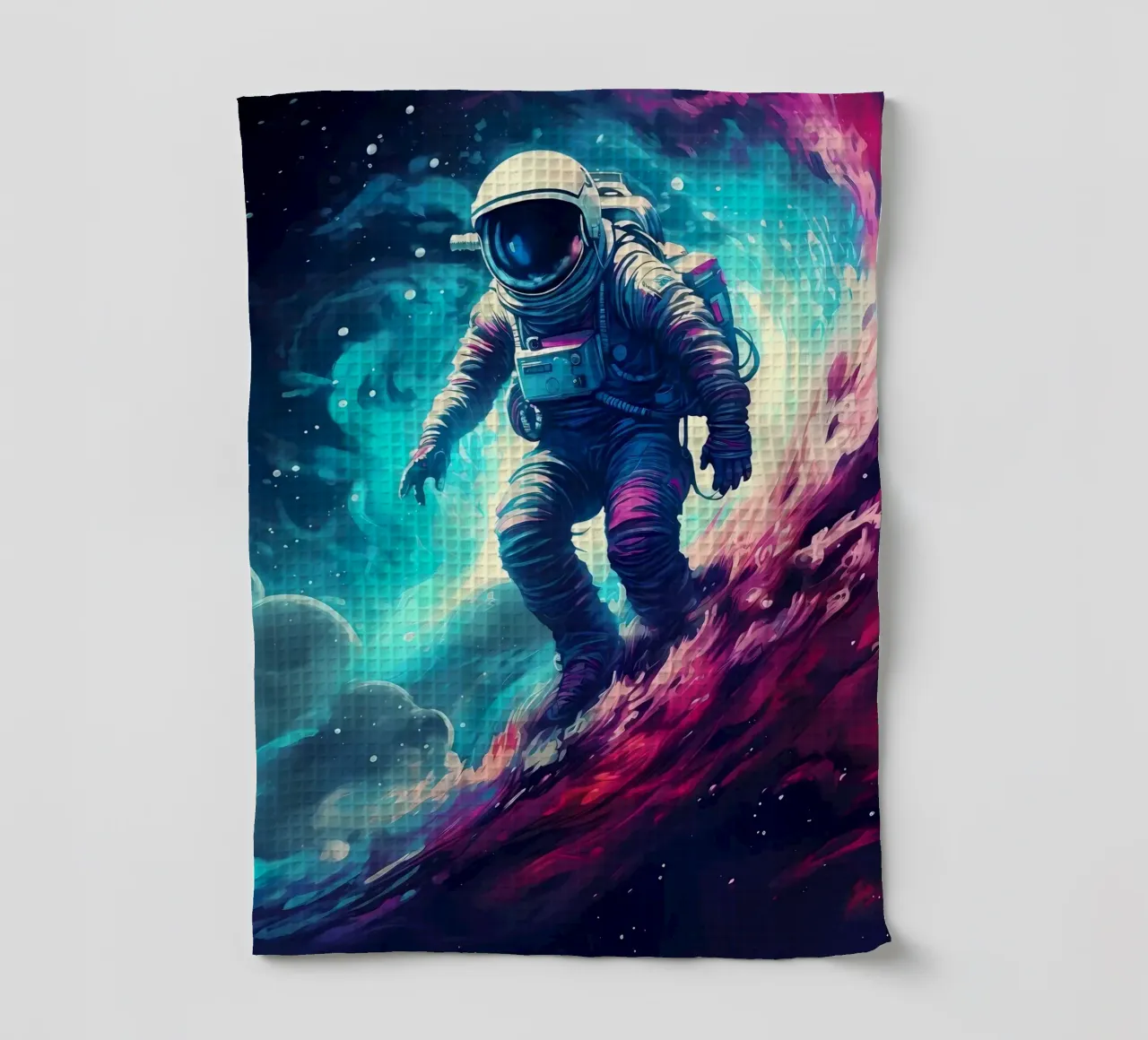 Astronaut in Space Surfer Geschirrtuch von Mikesell
