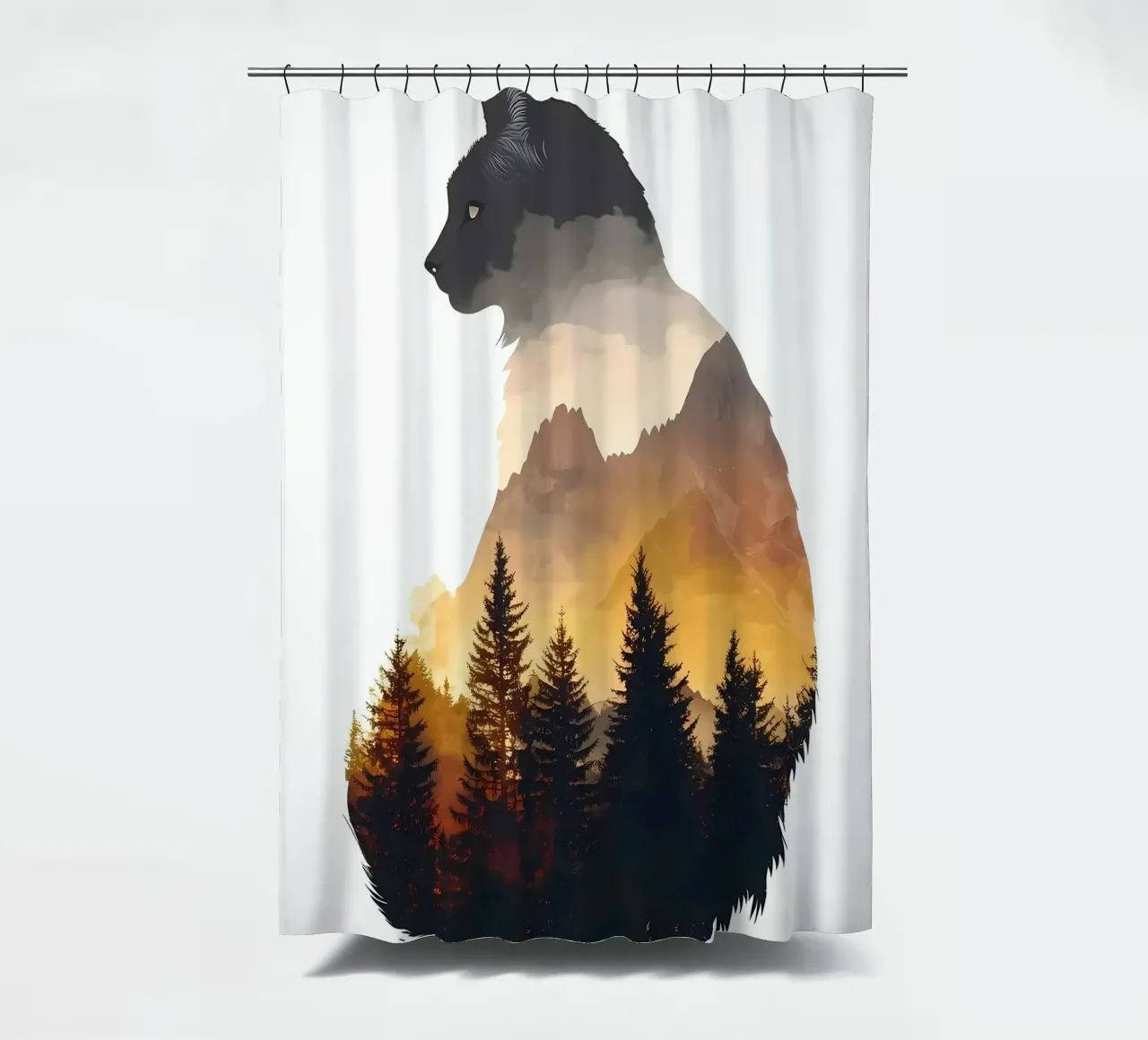 Cat Mountain Silhouette shower curtain by Ginnery