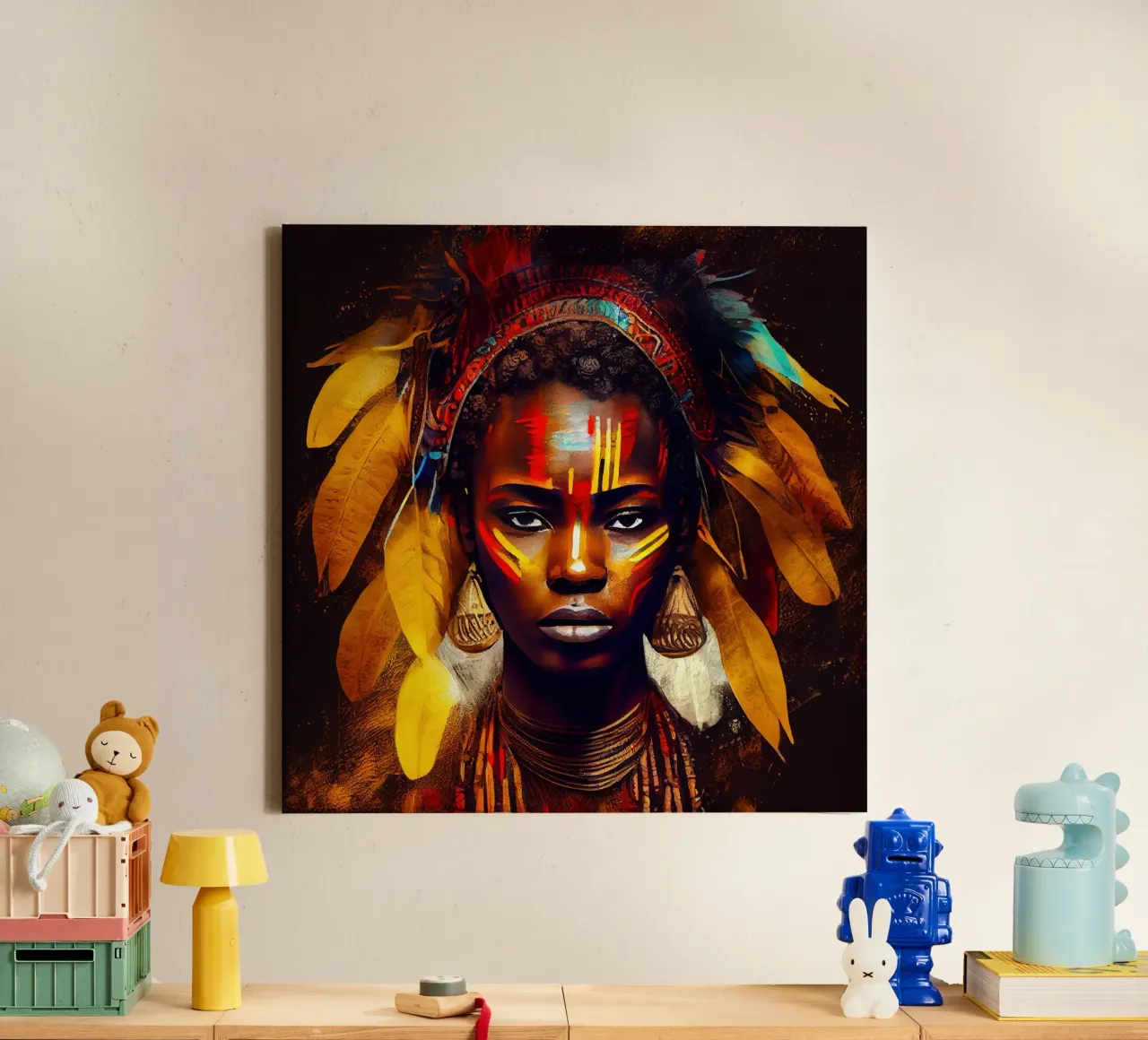 Poderosa mujer guerrera africana lienzo con Marco flotante de Chromatic Fusion Studio