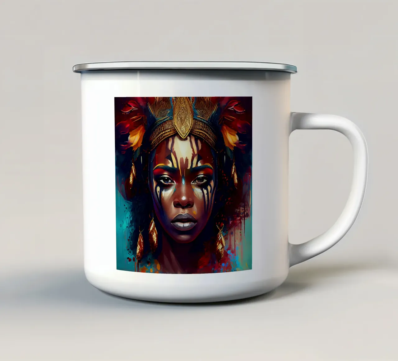 Puissante femme guerrière africaine mug en émail de Chromatic Fusion Studio