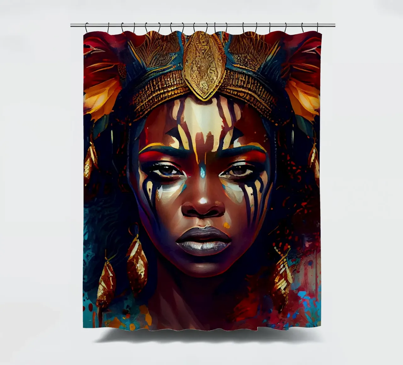 Potente donna guerriera africana tenda da doccia da Chromatic Fusion Studio