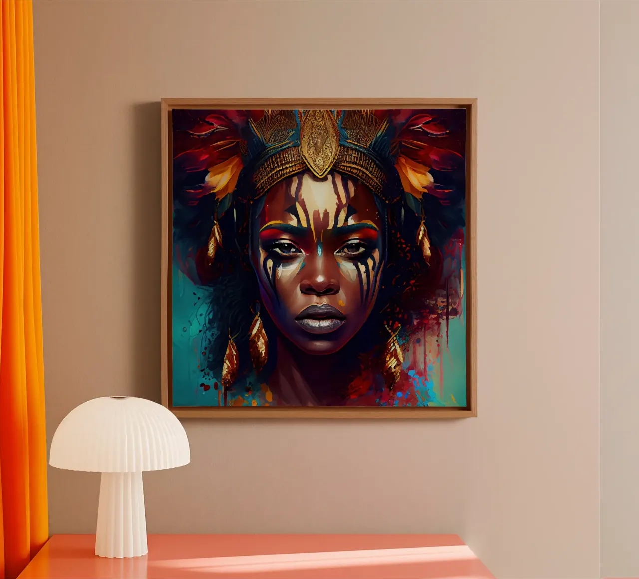 Poderosa mujer guerrera africana lienzo con Marco flotante de Chromatic Fusion Studio