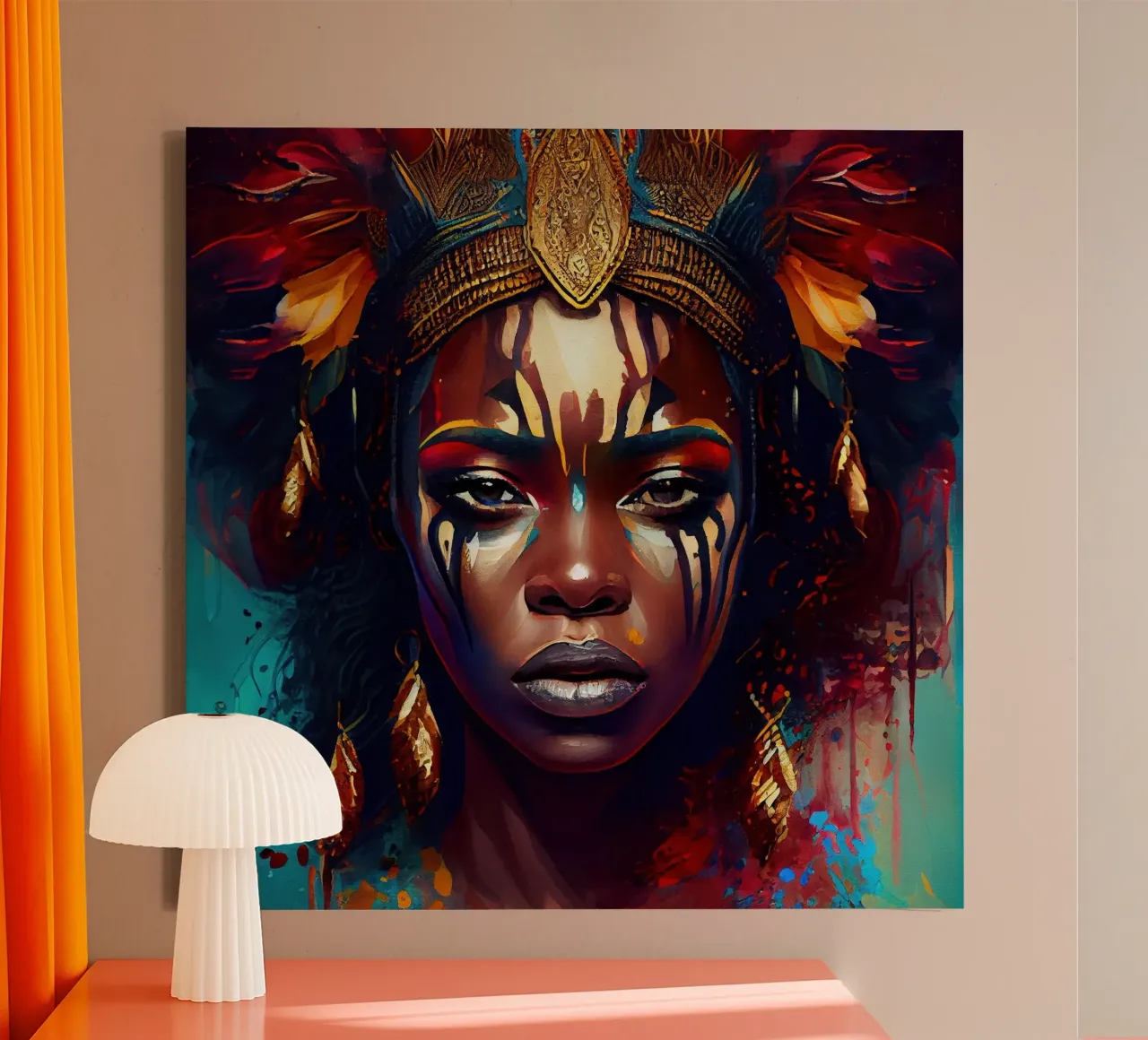 Poderosa mujer guerrera africana lienzo con Marco flotante de Chromatic Fusion Studio