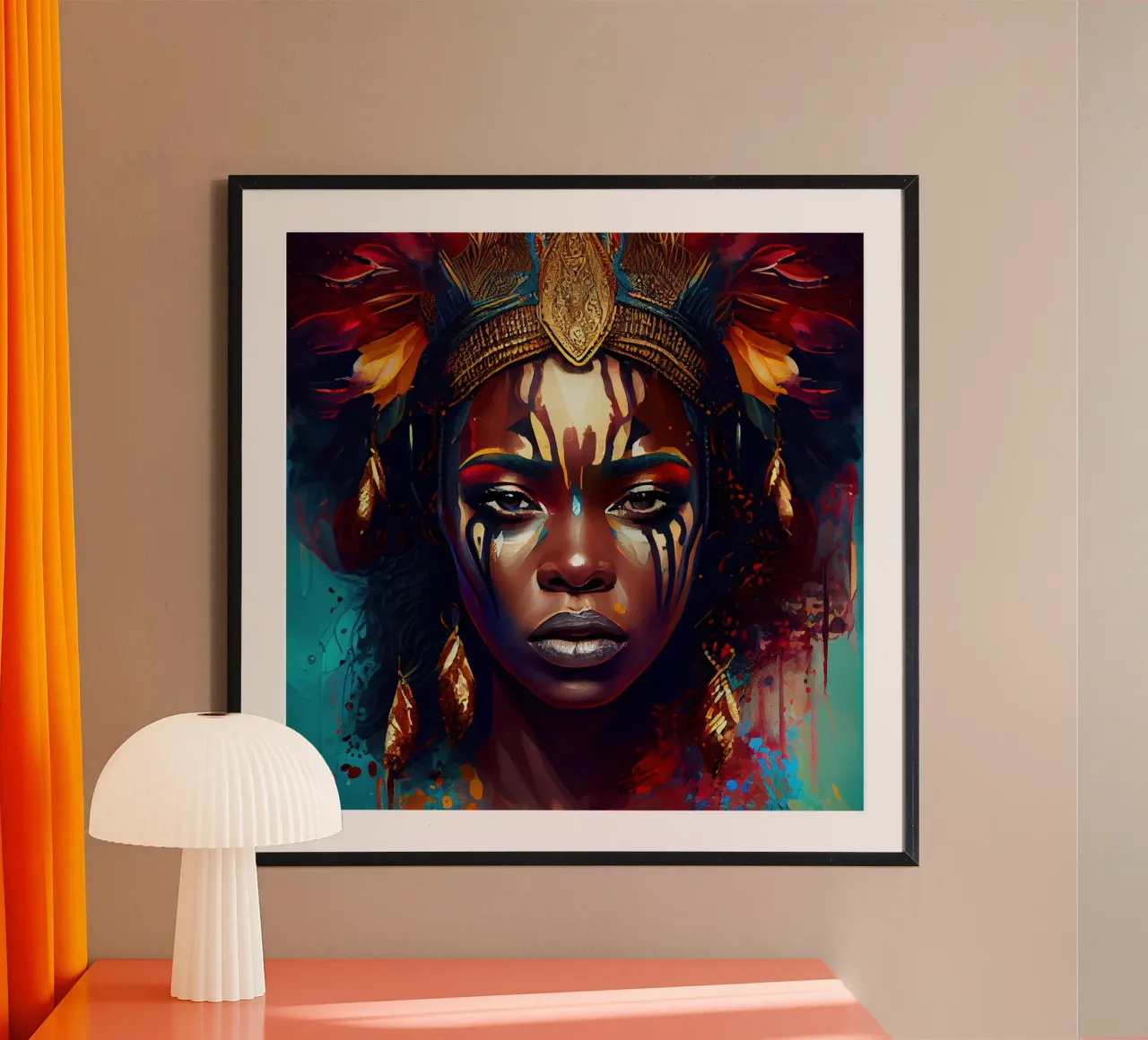 Poderosa mujer guerrera africana poster con marco de madera de Chromatic Fusion Studio