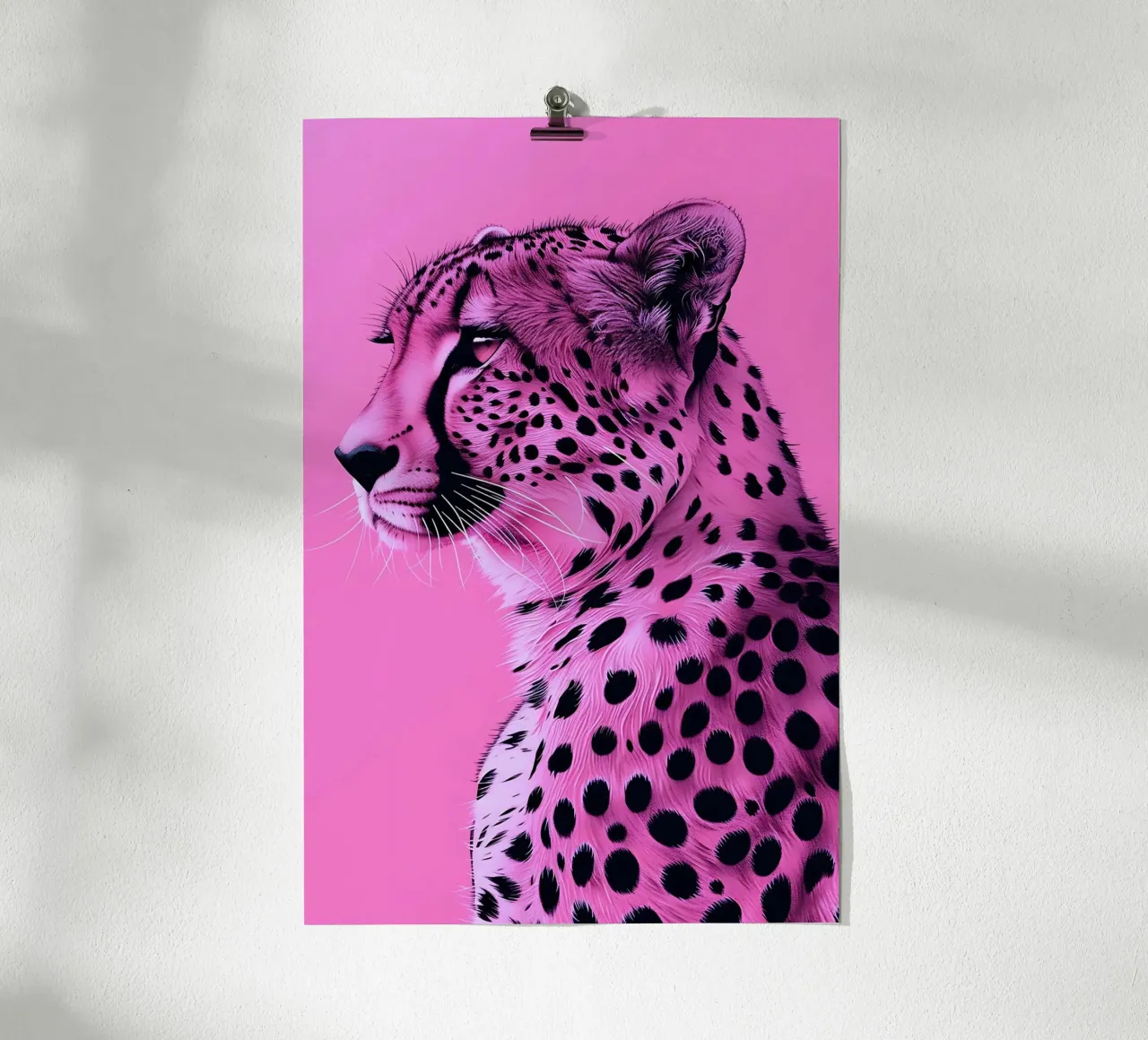 Leopardo in stile rosa poster con telaio in alluminio da Yaso Design & Art