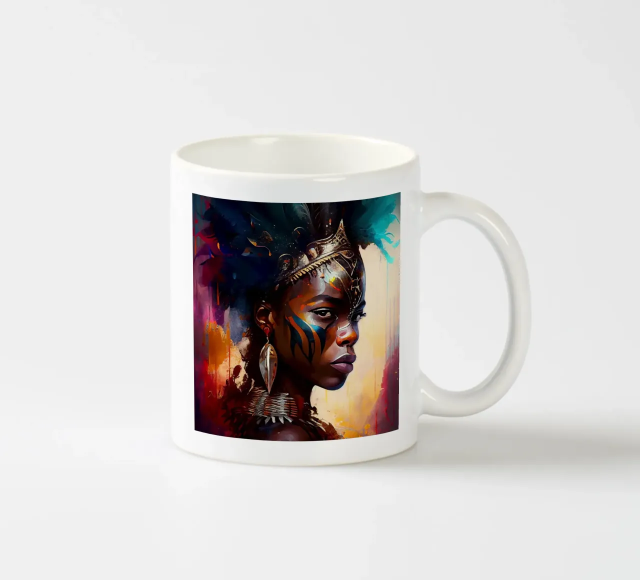 Powerful African Warrior Woman ceramic mug by Chromatic Fusion Studio