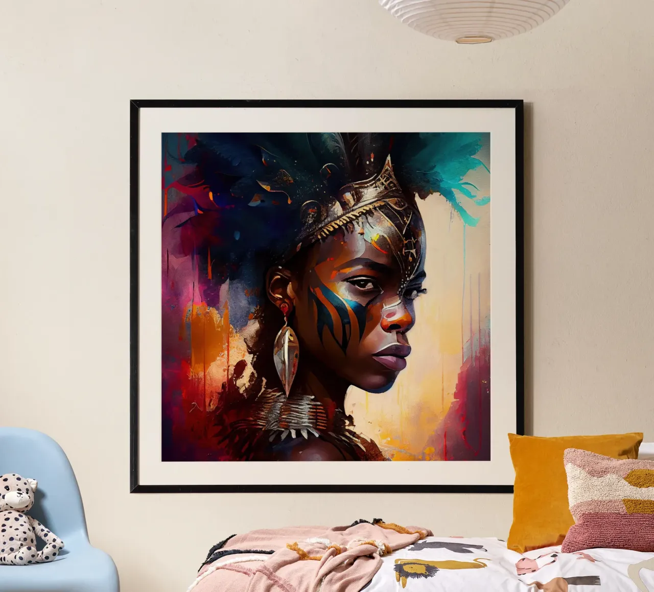 Poderosa mujer guerrera africana poster con marco de madera de Chromatic Fusion Studio