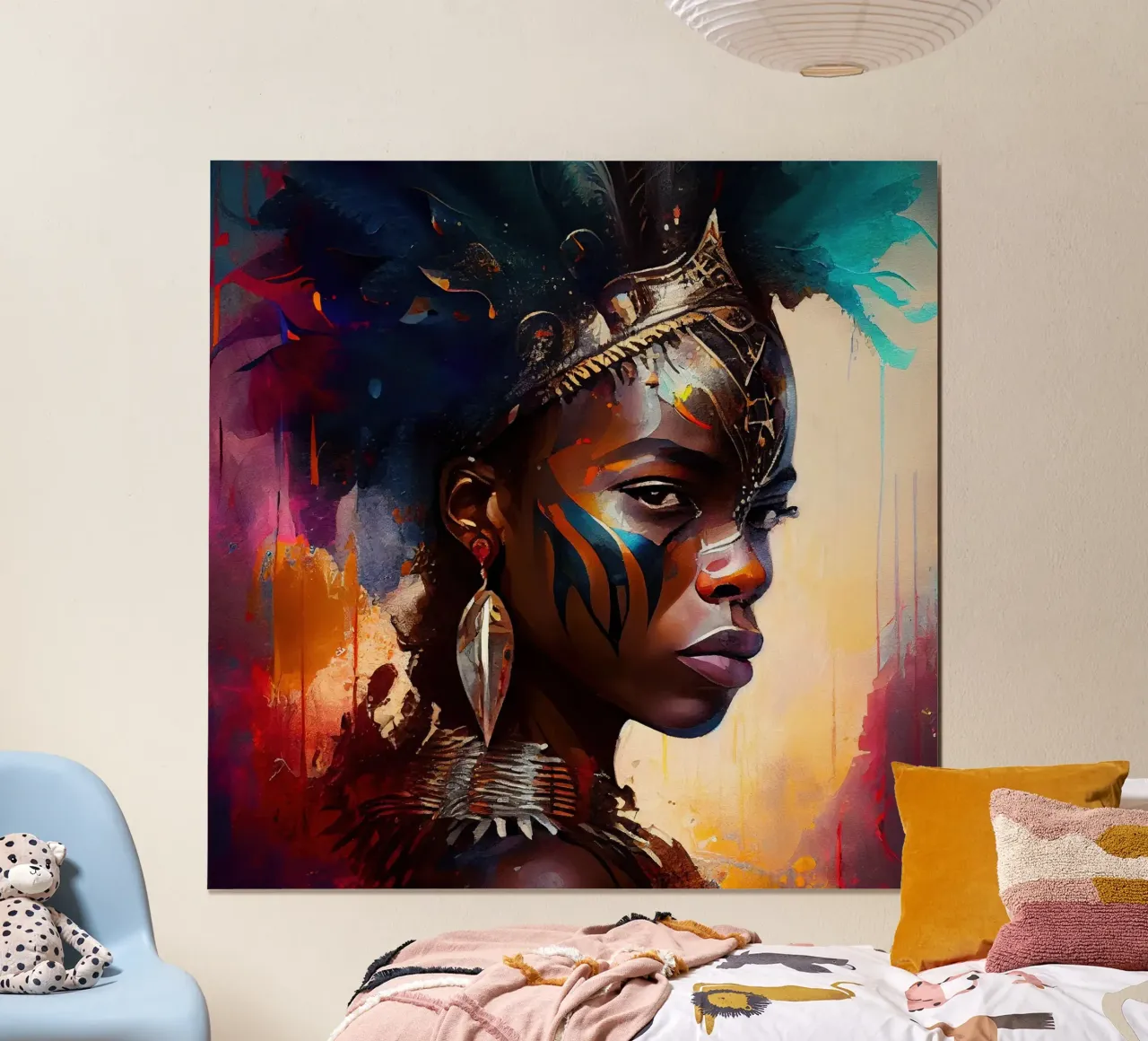 Poderosa mujer guerrera africana poster con marco de madera de Chromatic Fusion Studio