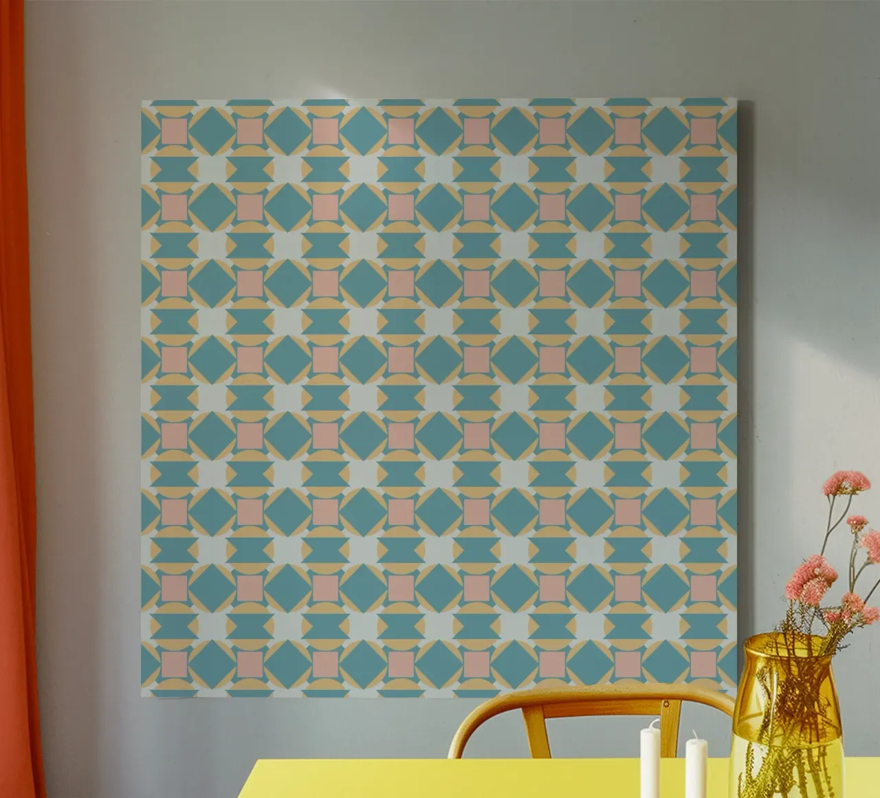 Muted green geometric seamless pattern canvas by Little Dean
