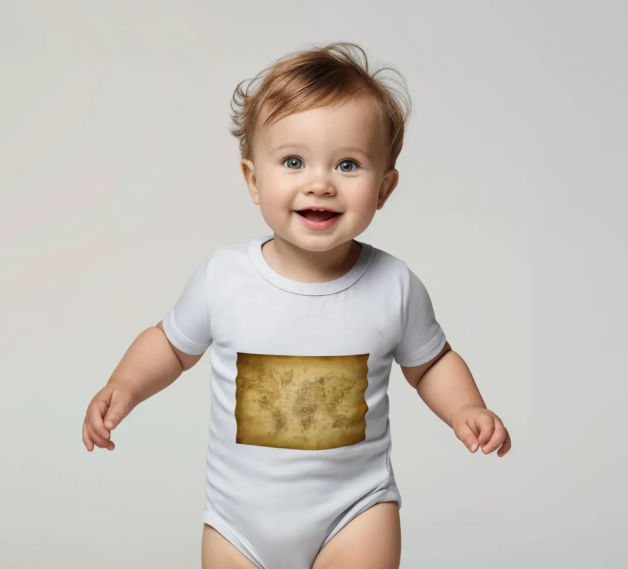 Vintage Map of the World short-sleeve baby romper by Delaplane