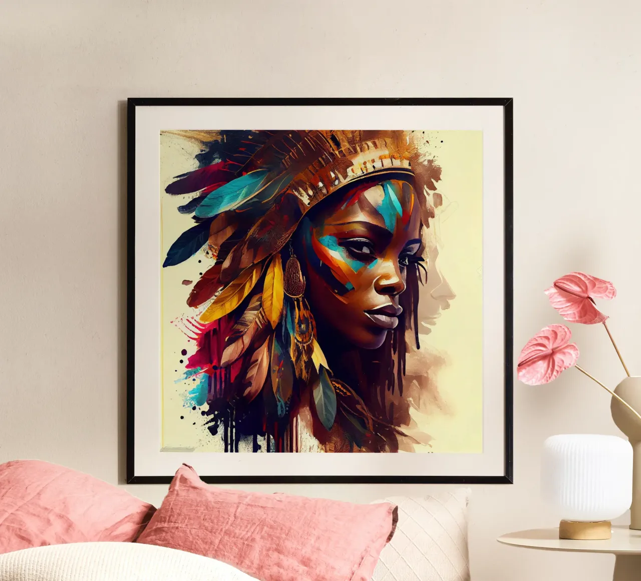 Poderosa mujer guerrera africana poster con marco de madera de Chromatic Fusion Studio