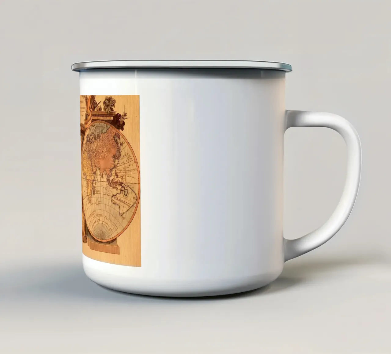 Mappa del mondo d'epoca tazza in smalto da Delaplane
