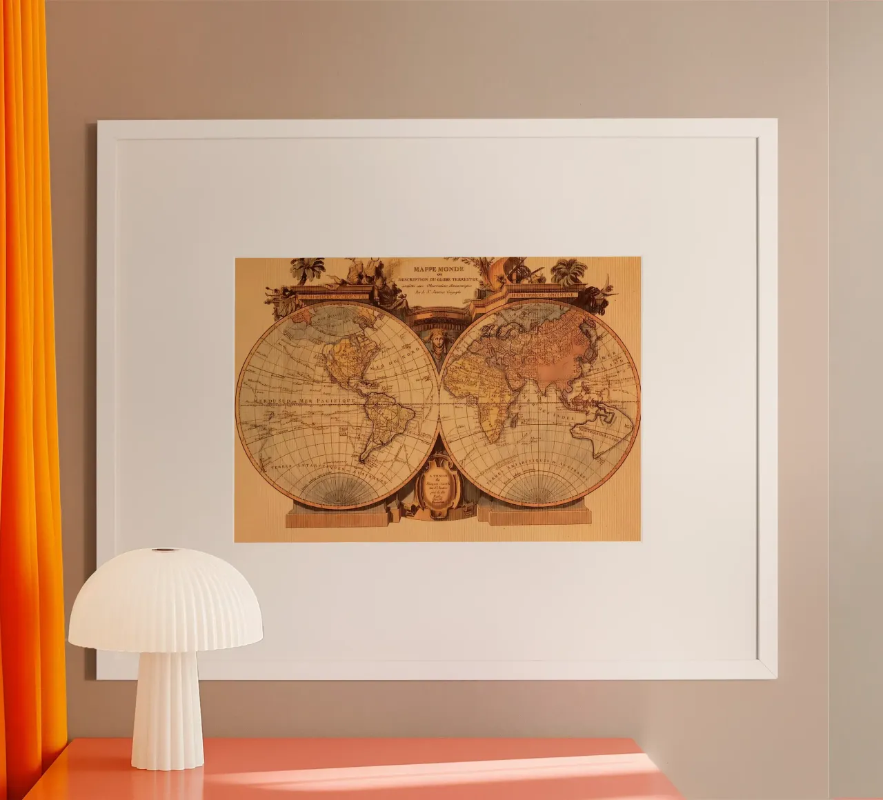 Mappa del mondo d'epoca poster con telaio in plastica da Delaplane