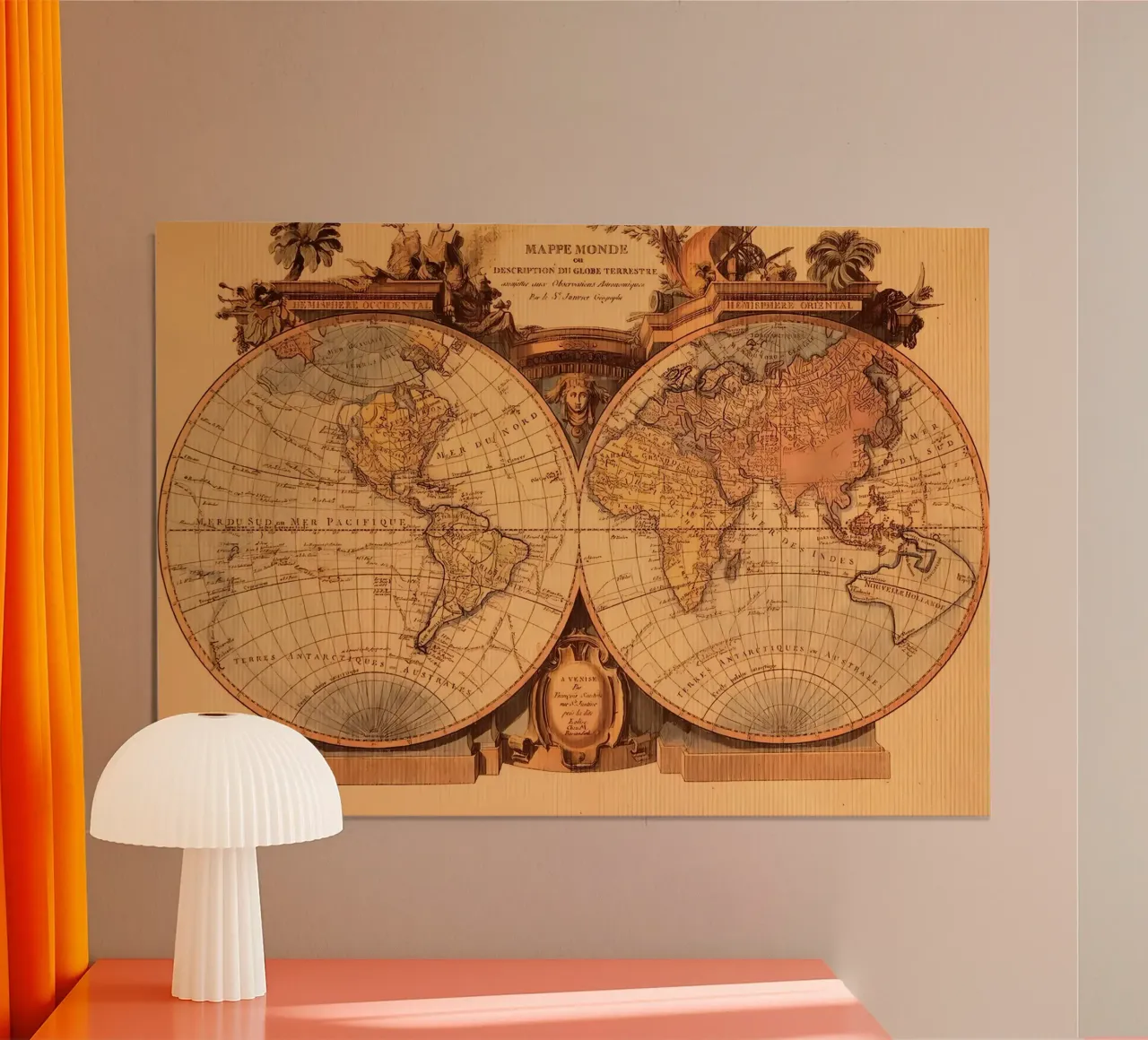 Mappa del mondo d'epoca poster con telaio in plastica da Delaplane