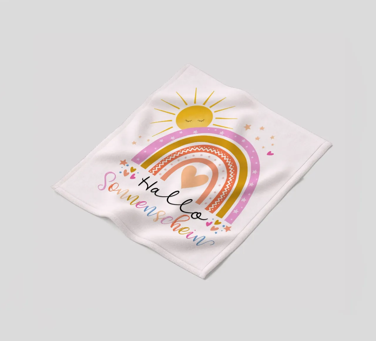 Ciao, sole. Simpatico arcobaleno in rosa. Per i bambini coperta in pile da CalliLetters