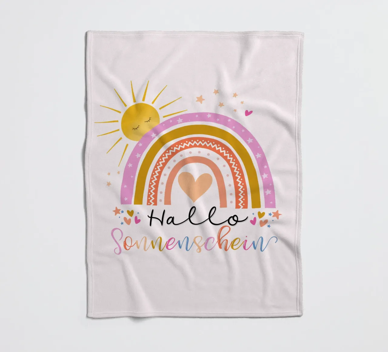 Ciao, sole. Simpatico arcobaleno in rosa. Per i bambini coperta in pile da CalliLetters