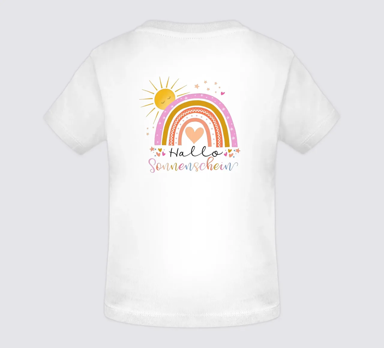 Ciao, sole. Simpatico arcobaleno in rosa. Per i bambini maglietta neonato da CalliLetters