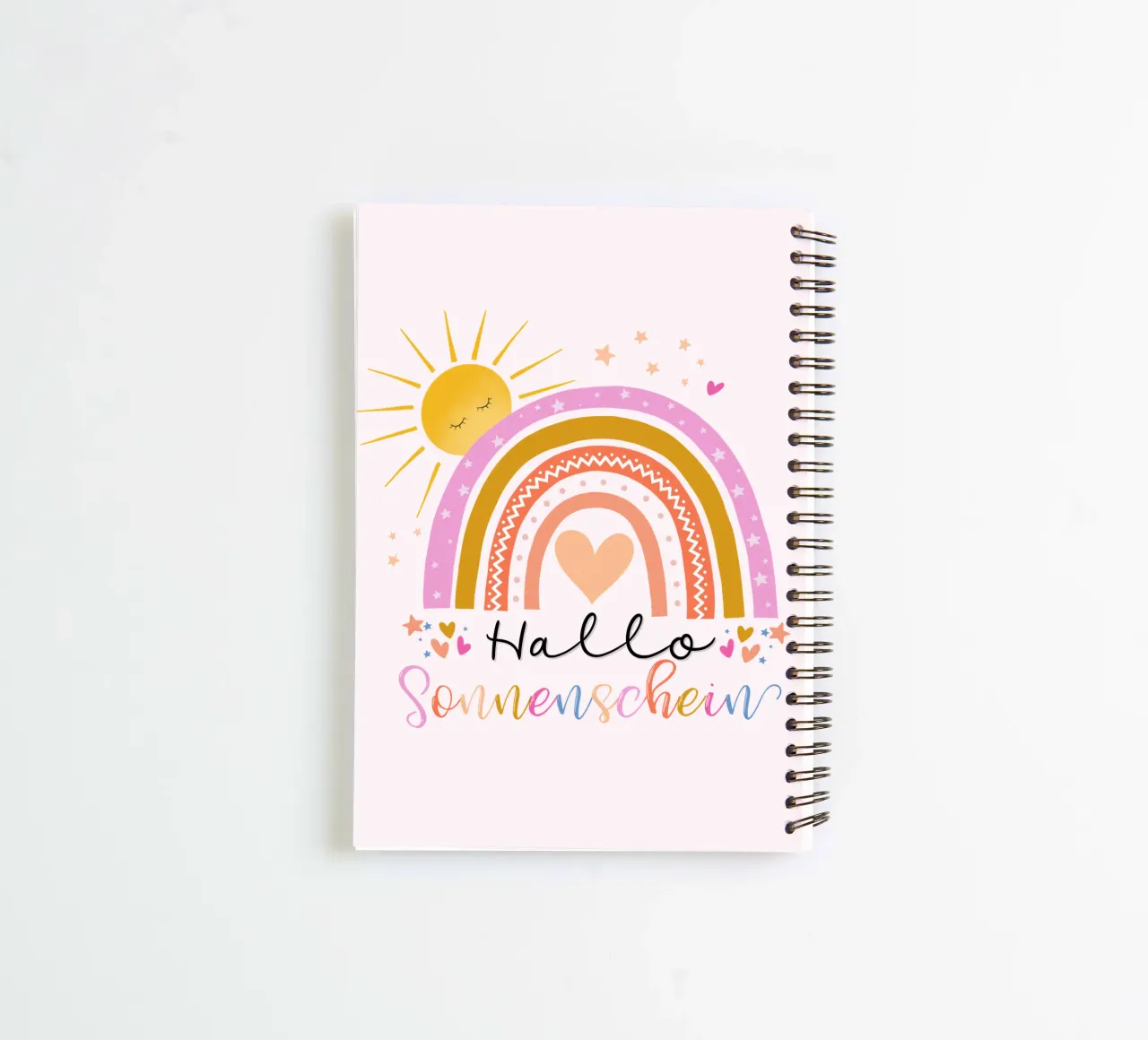 Ciao, sole. Simpatico arcobaleno in rosa. Per i bambini diario ad anelli da CalliLetters
