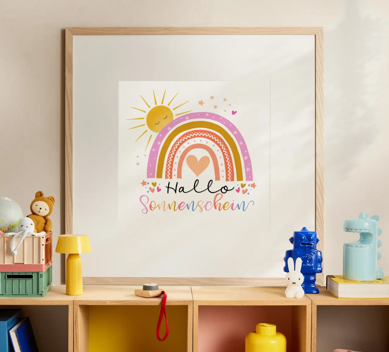 Ciao, sole. Simpatico arcobaleno in rosa. Per i bambini carta hahnemühle da CalliLetters