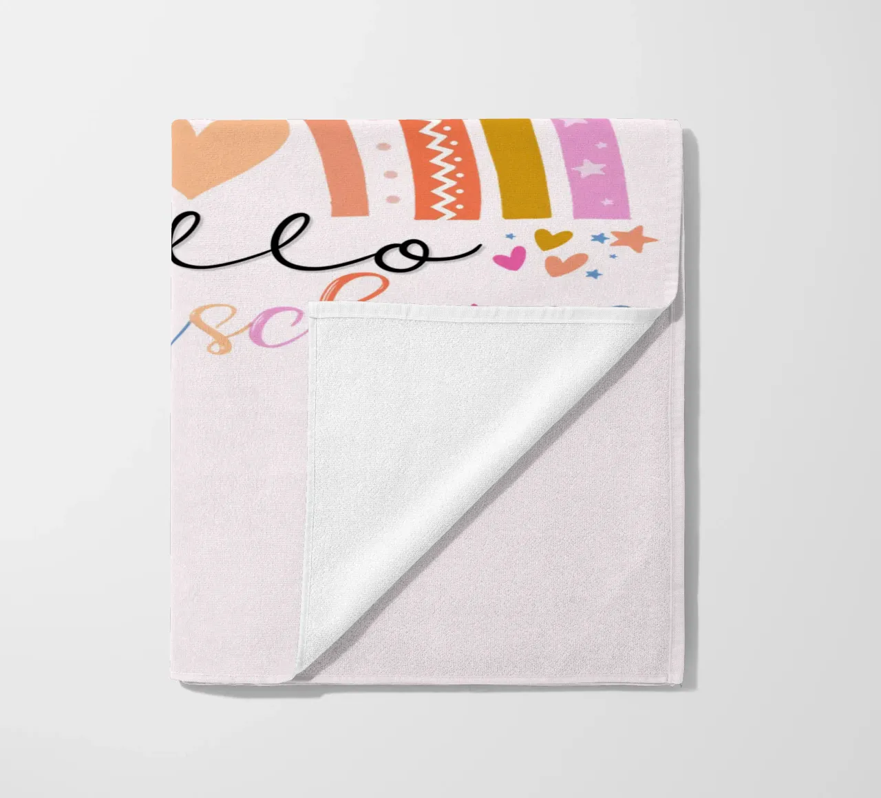 Ciao, sole. Simpatico arcobaleno in rosa. Per i bambini telo mare da CalliLetters