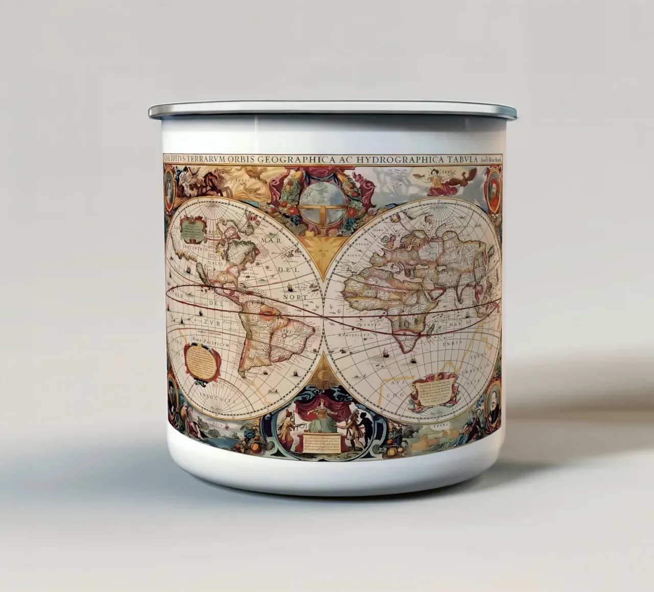 Mappa del mondo d'epoca tazza in smalto da Delaplane