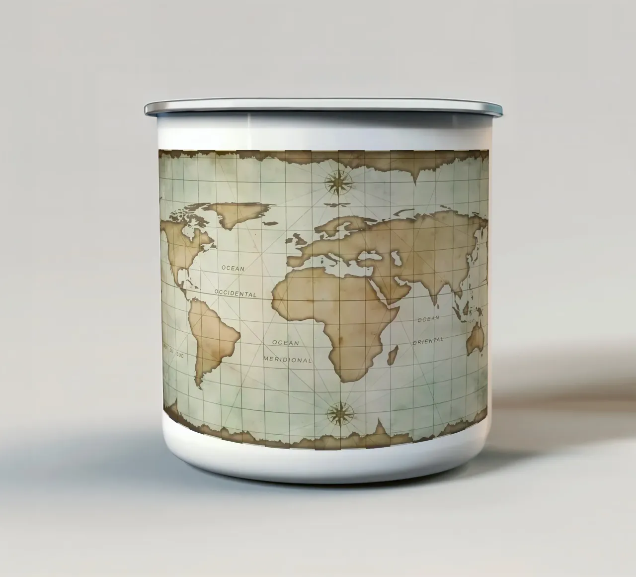 Mappa del mondo d'epoca tazza in smalto da Delaplane