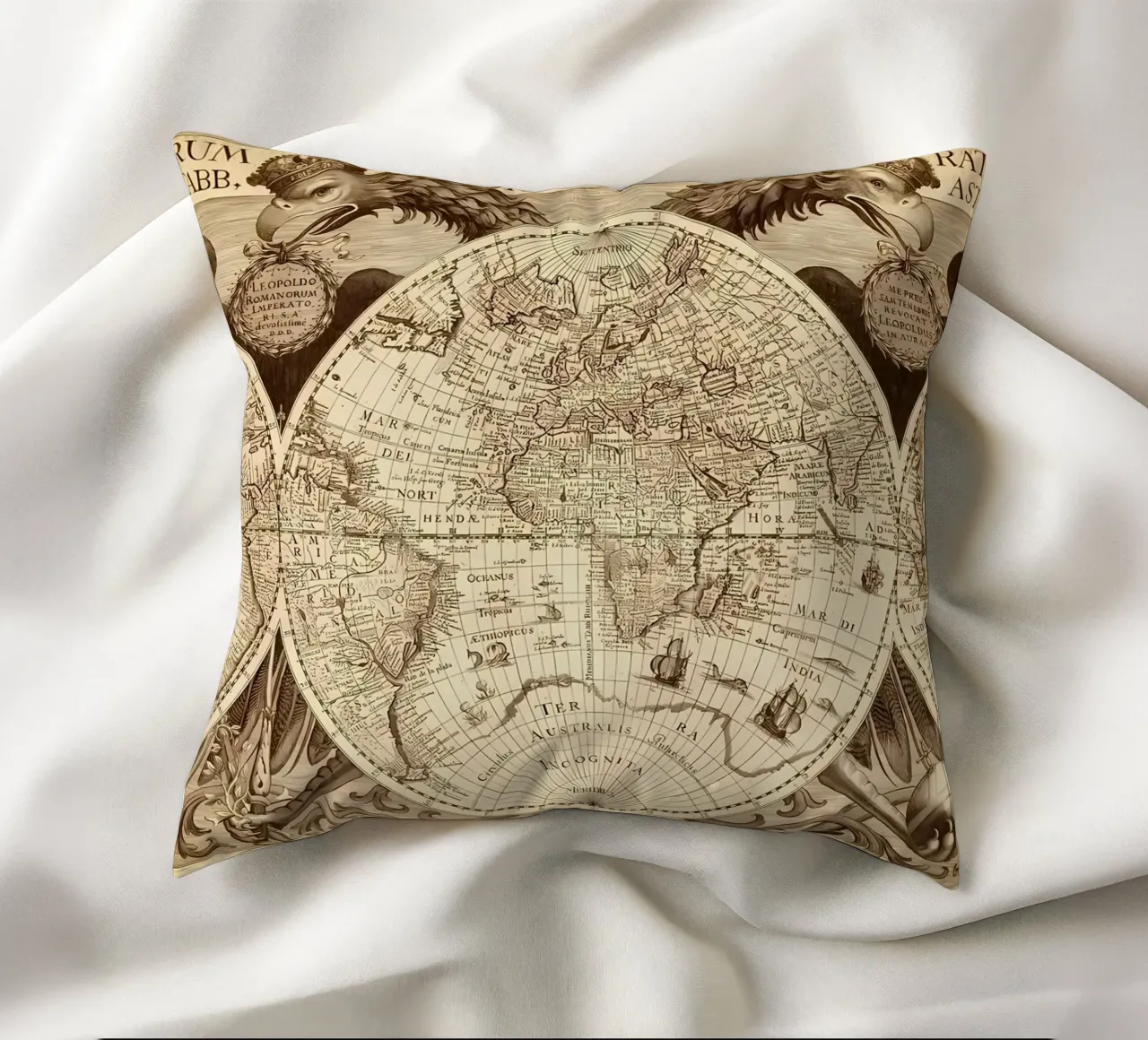 Mappa del mondo d'epoca cuscino da Delaplane