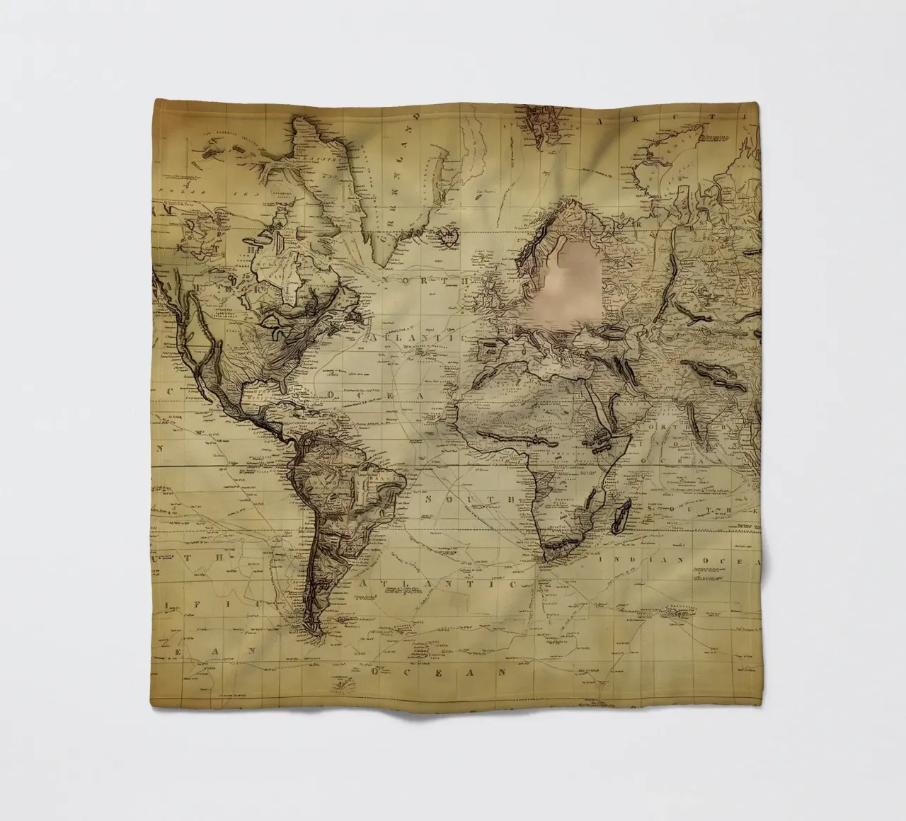 Mappa del mondo d'epoca coperta in pile da Delaplane