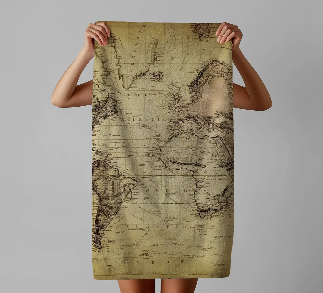 Mappa del mondo d'epoca asciugamano da bagno da Delaplane