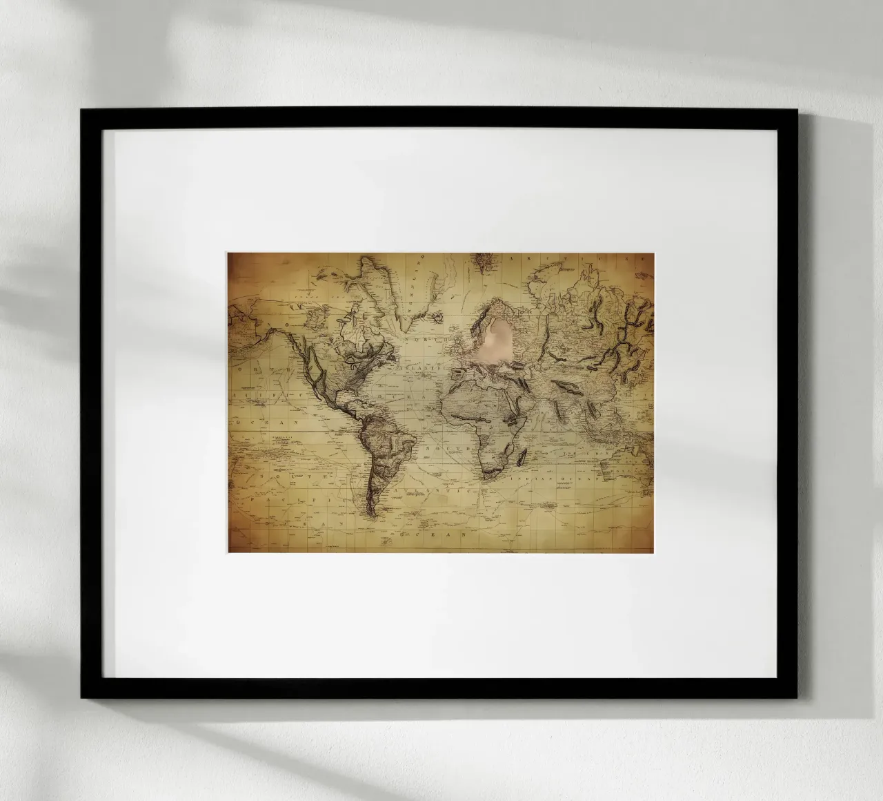 Mappa del mondo d'epoca poster con telaio in legno da Delaplane