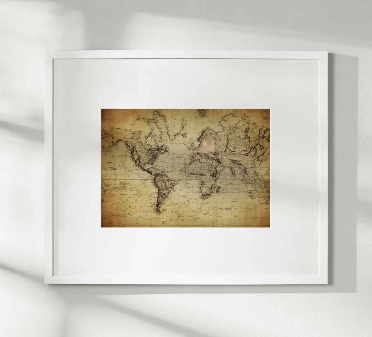 Mappa del mondo d'epoca poster con telaio in legno da Delaplane
