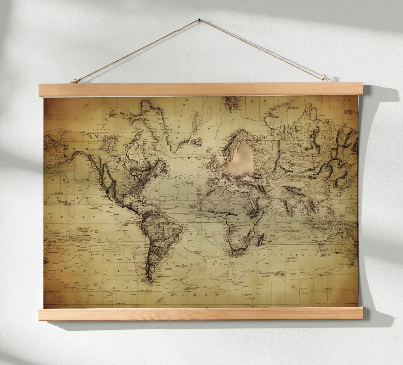 Mappa del mondo d'epoca poster con telaio in legno da Delaplane