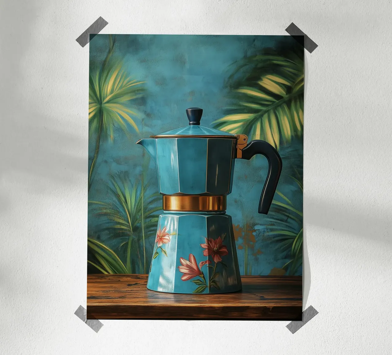 Blaue Blumenkaffeekanne Poster von Spice & Style