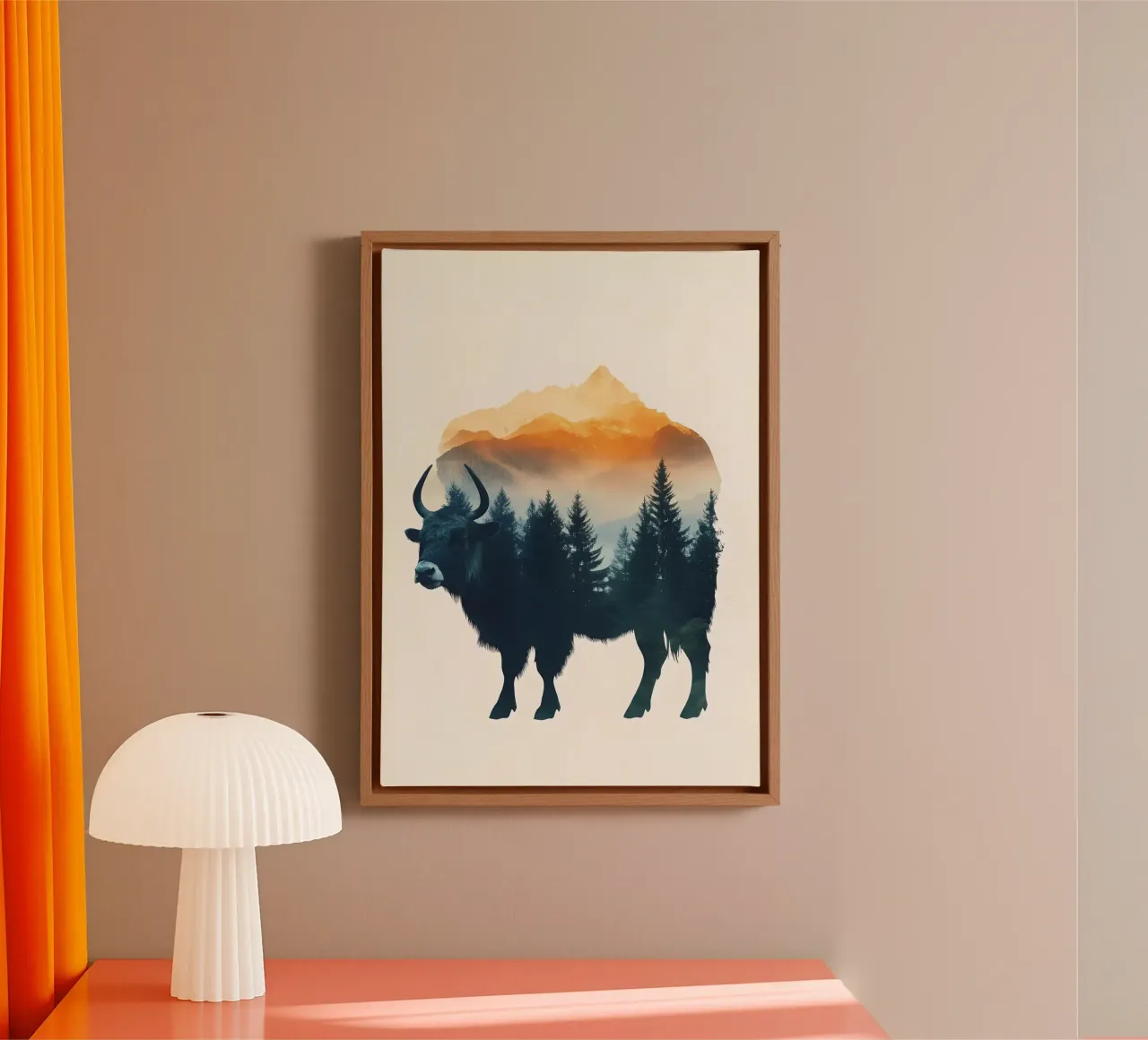 Yak Mountain Doppelbelichtung Leinwand mit Schattenfugenrahmen von Ginnery