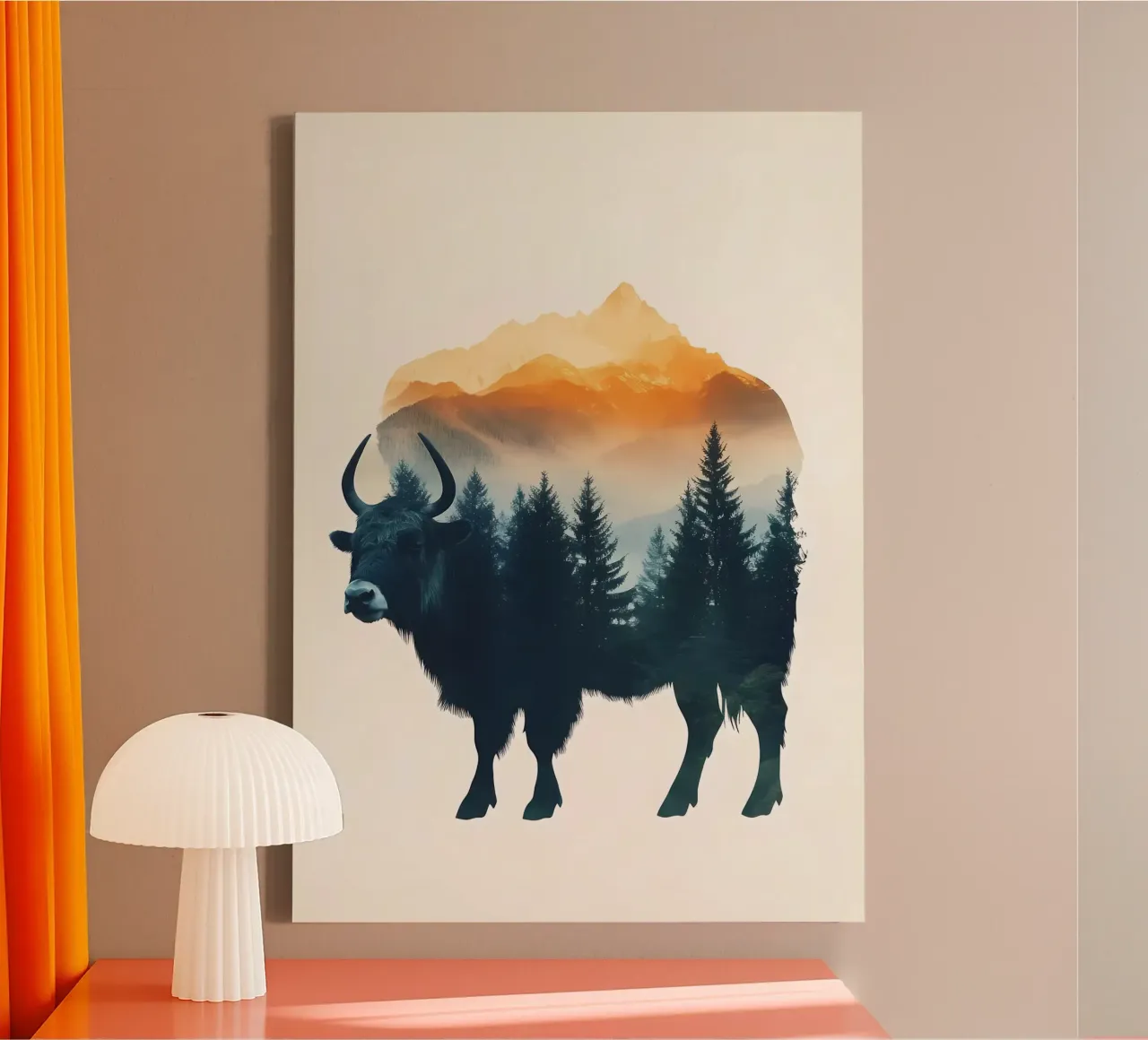 Yak Mountain Doppelbelichtung Leinwand mit Schattenfugenrahmen von Ginnery