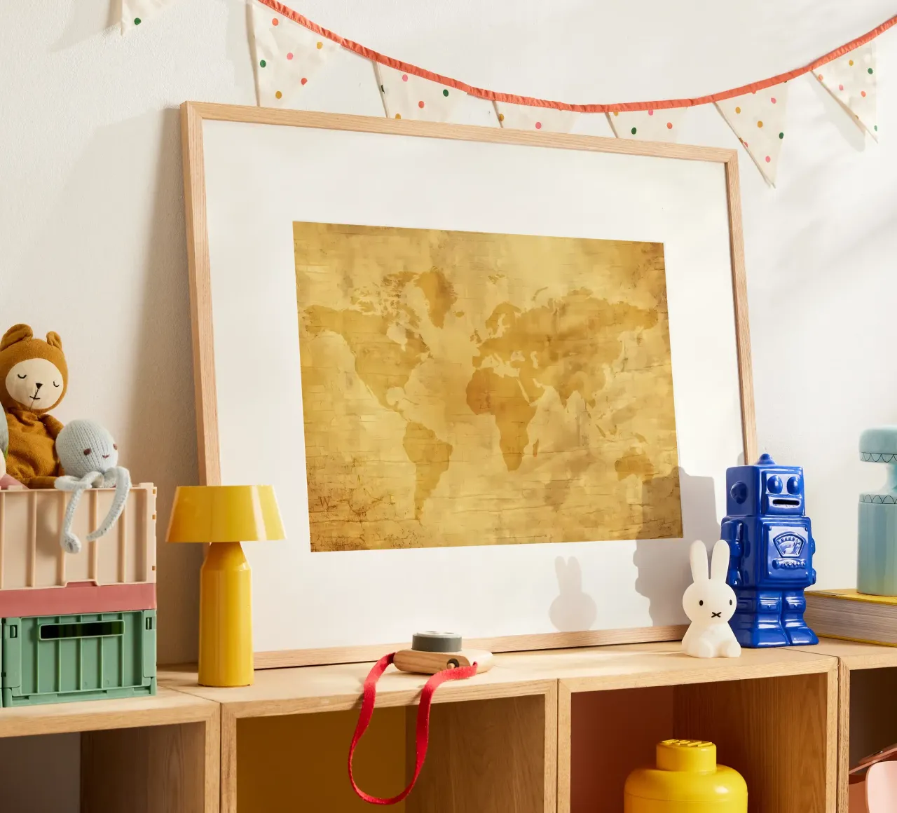 Mappa del mondo d'epoca poster con telaio in legno da Delaplane