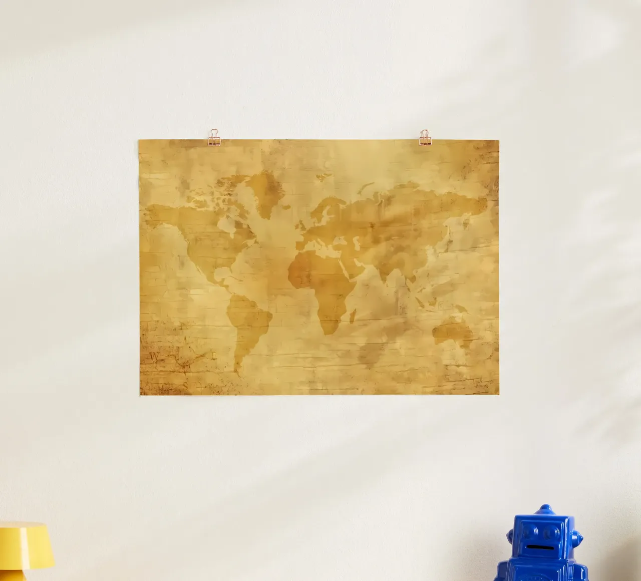 Mappa del mondo d'epoca poster con telaio in legno da Delaplane