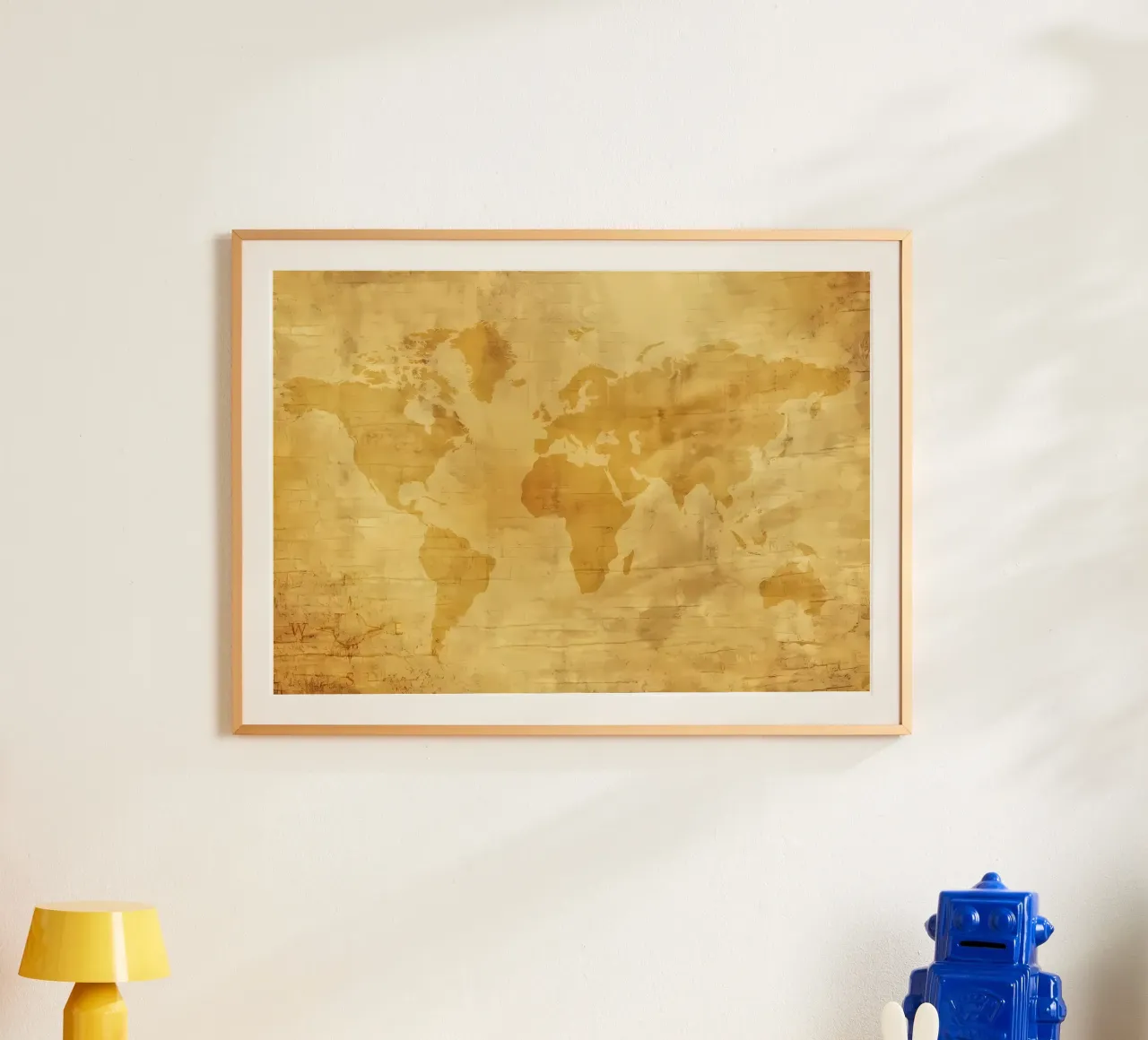 Mappa del mondo d'epoca poster con telaio in legno da Delaplane