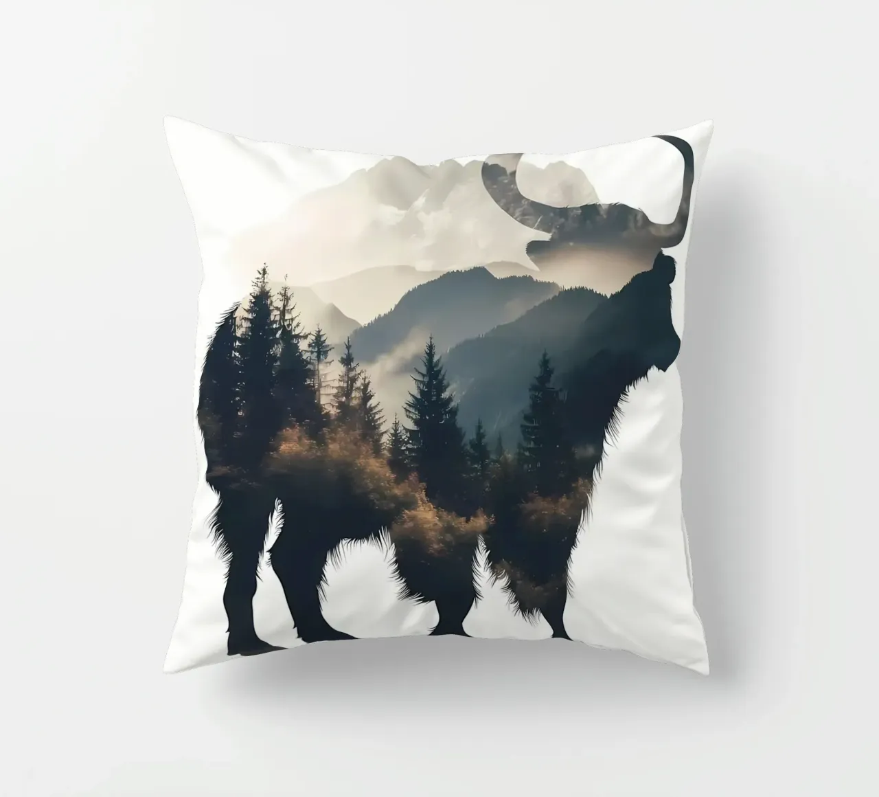 Silhouette di toro di montagna cuscino da Ginnery