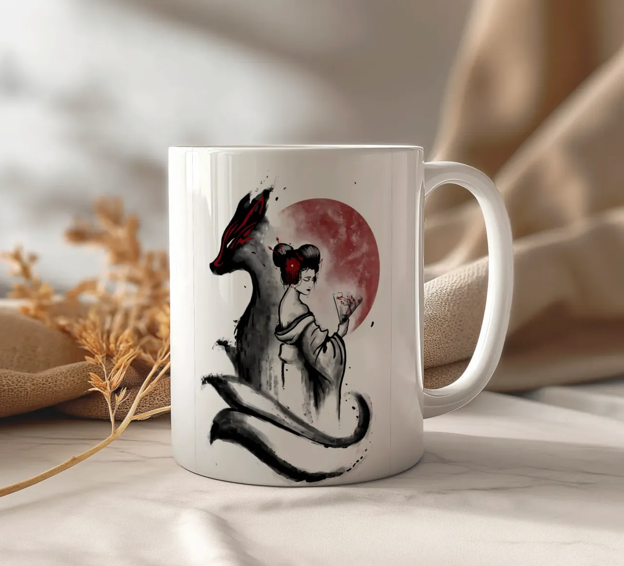 Volpe kitsune giapponese tazza in ceramica da Mikesell