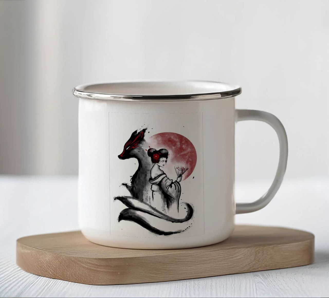 Volpe kitsune giapponese tazza in smalto da Mikesell