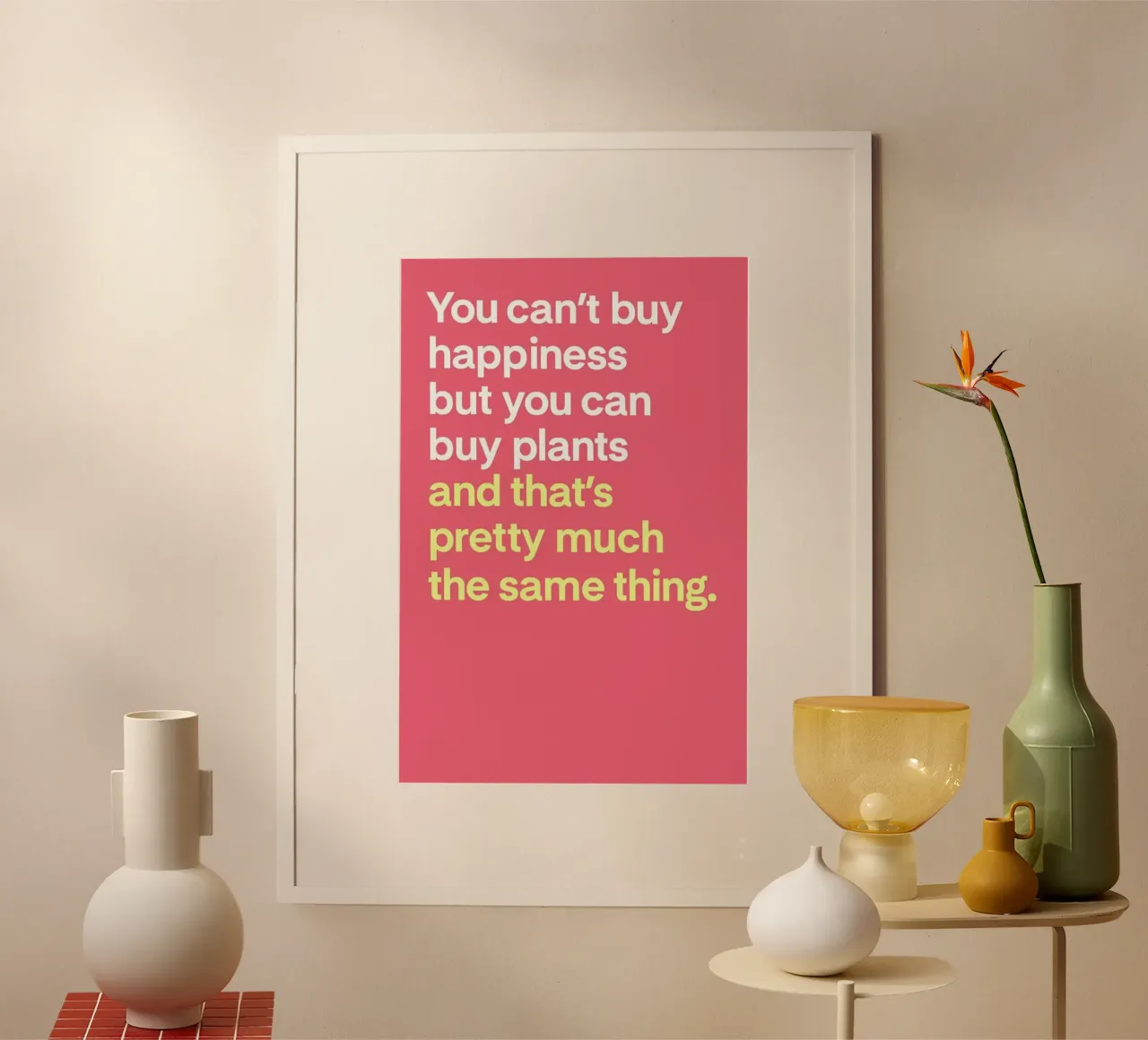 Can't Buy Happiness poster con telaio in alluminio da Evita Witzenhausen